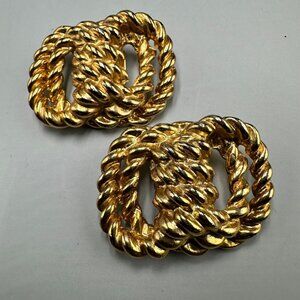 Vintage Bluette Shoe Clips Gold Tone Rope Knot Textured Statement Pair